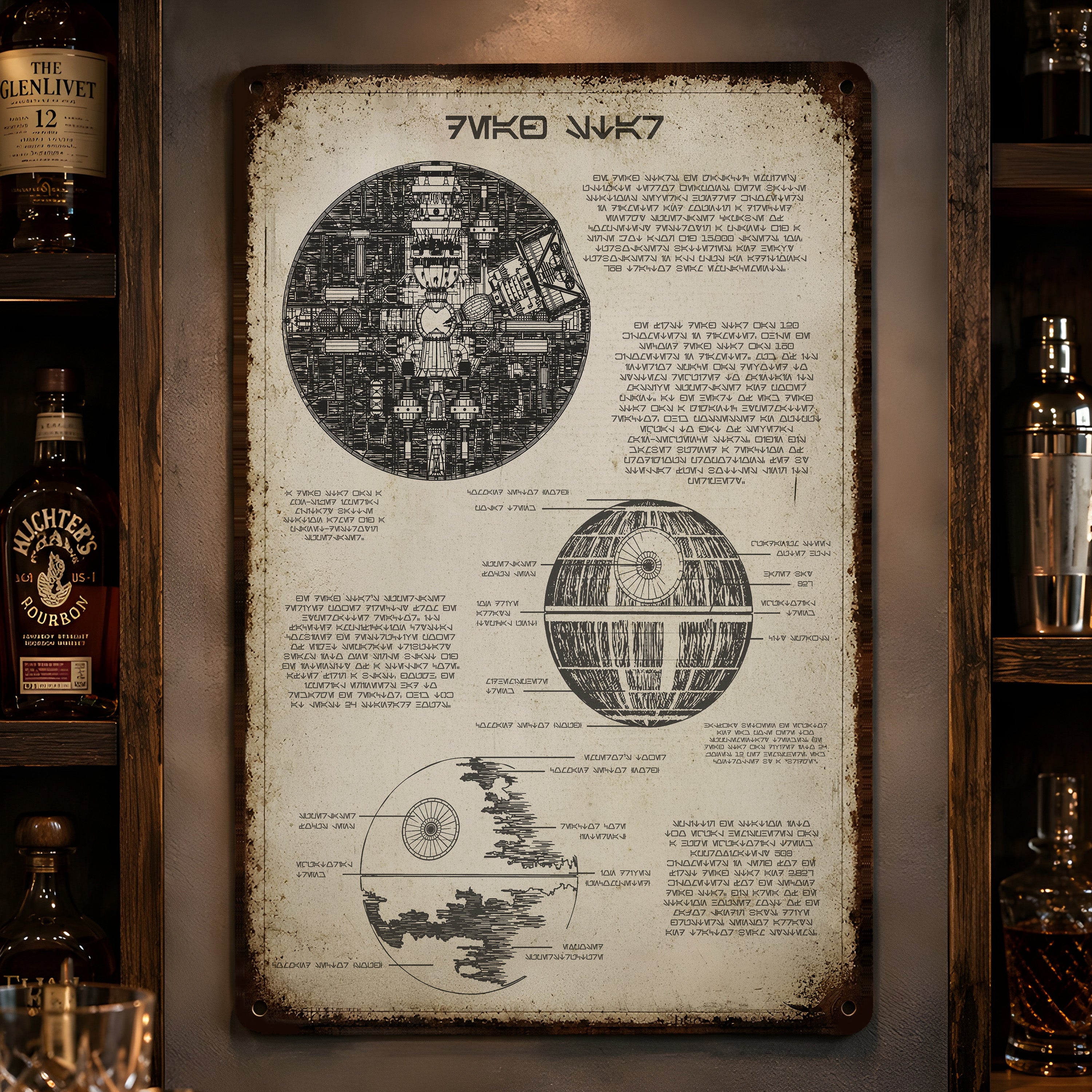 Death Star Blueprint Vintage Metal Sign - Vintage Home Decor Gifts for Fans