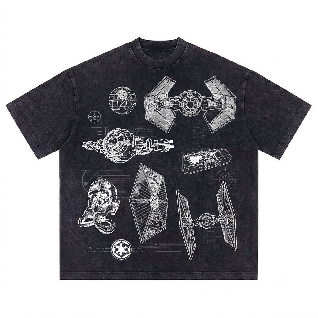 TIE Fighter Schematic Wash Tee - Galactic Vintage Wash T-shirt