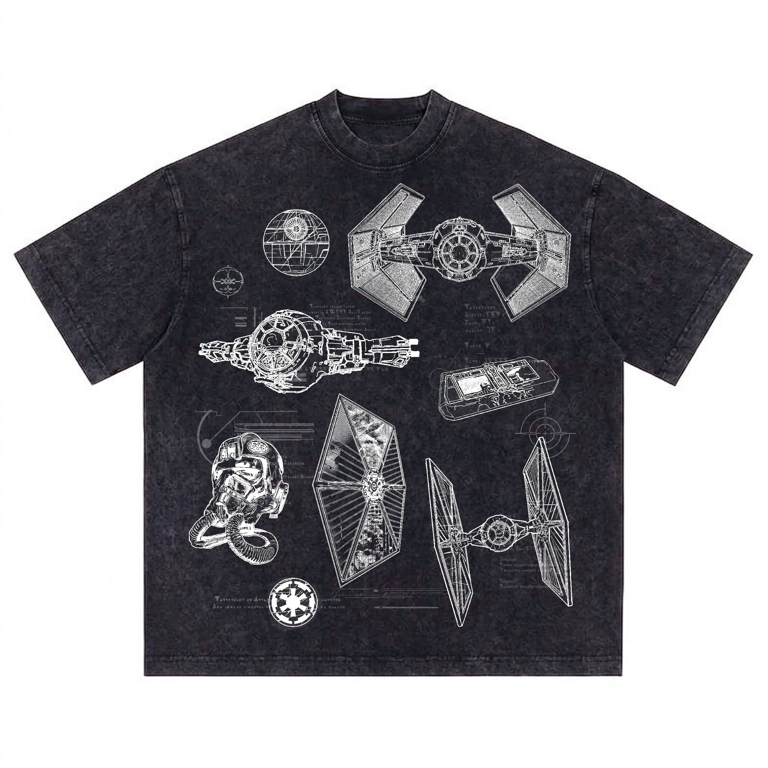 TIE Fighter Schematic Wash Tee - Galactic Vintage Wash T-shirt