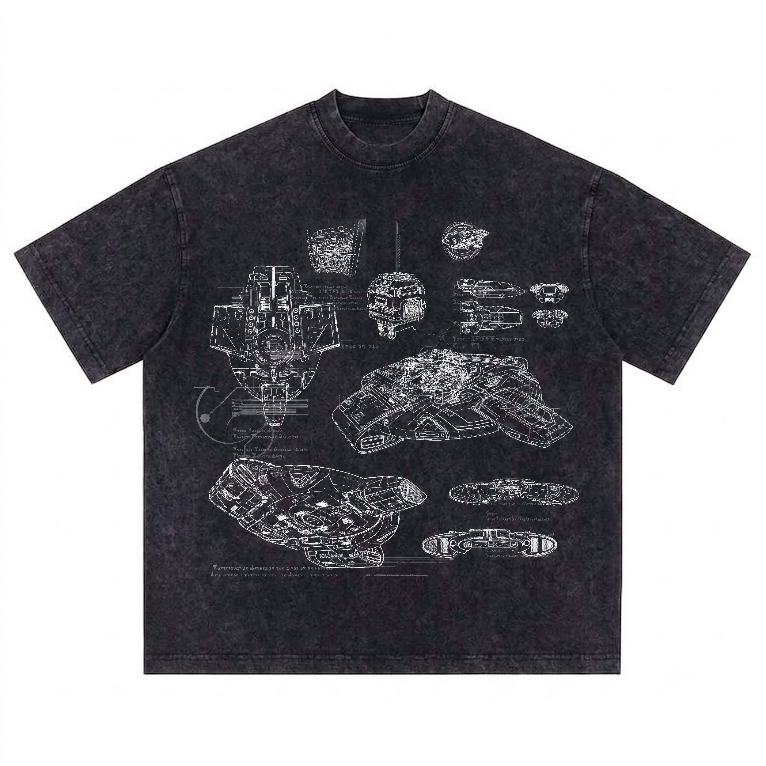 USS Defiant Schematic Wash Tee - Sci-fi Movies Vintage Wash T-shirt