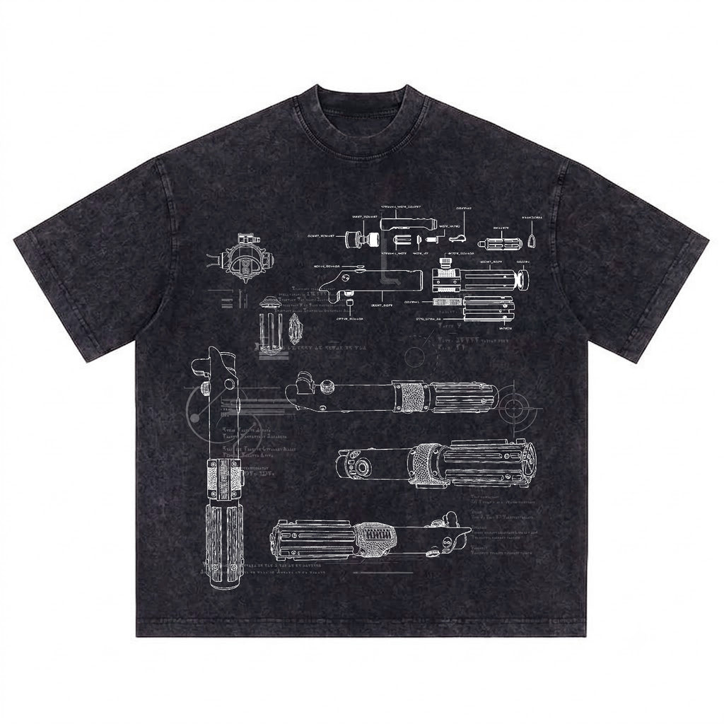 Skywalker Lightsaber Schematic Wash Tee - Galactic Vintage Wash T-shirt