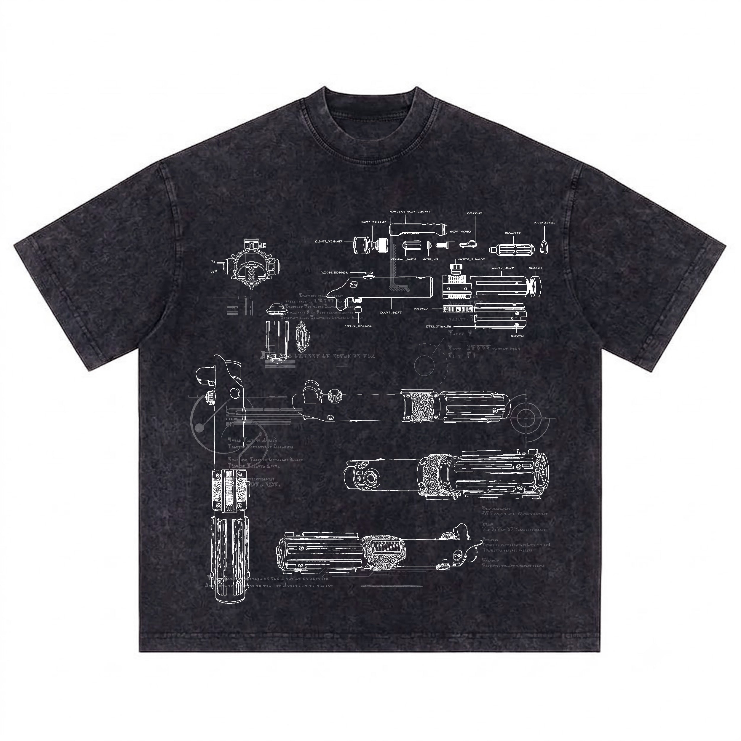 Skywalker Lightsaber Schematic Wash Tee - Galactic Vintage Wash T-shirt