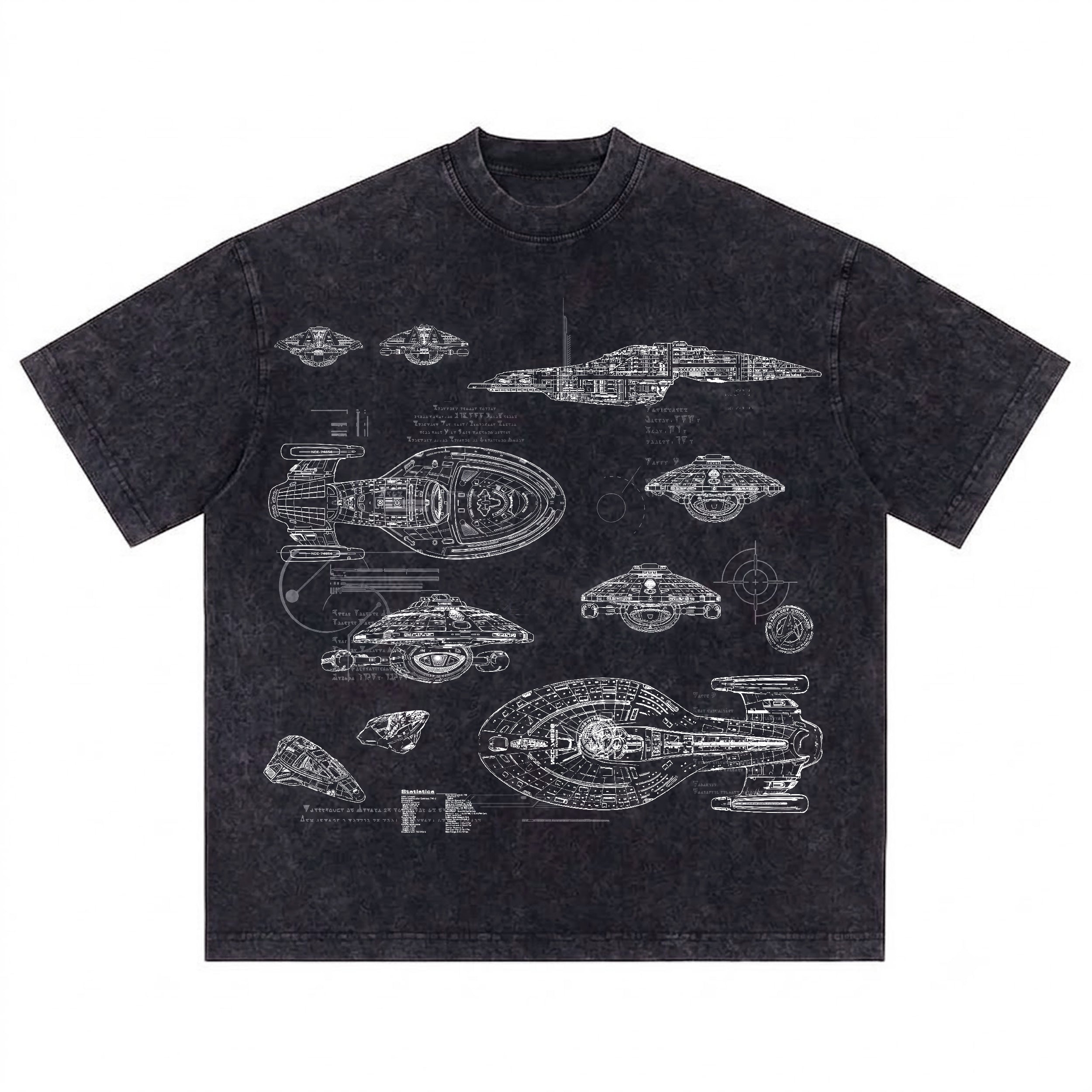 USS Voyager Schematic Wash Tee - Sci-fi Movies Vintage Wash T-shirt