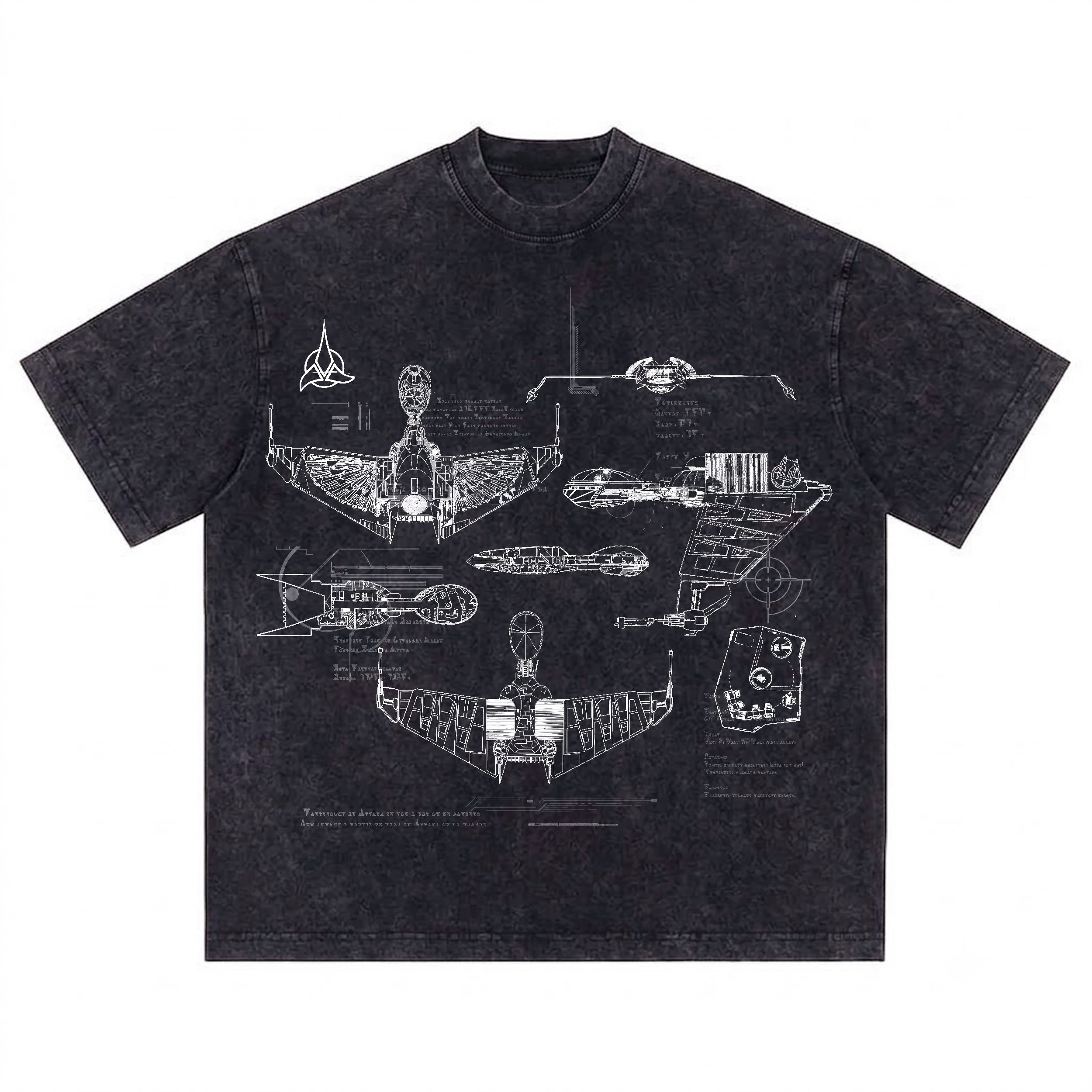 Klingon Starship Schematic Wash Tee - Sci-fi Movies Vintage Wash T-shirt
