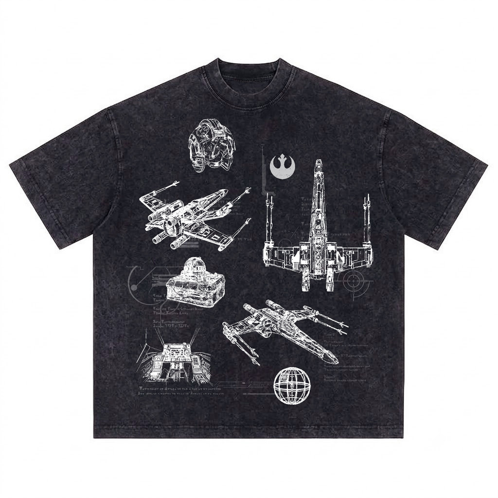 T-65B X-Wing Starfighter Schematic Wash Tee - Galactic Vintage Wash T-shirt