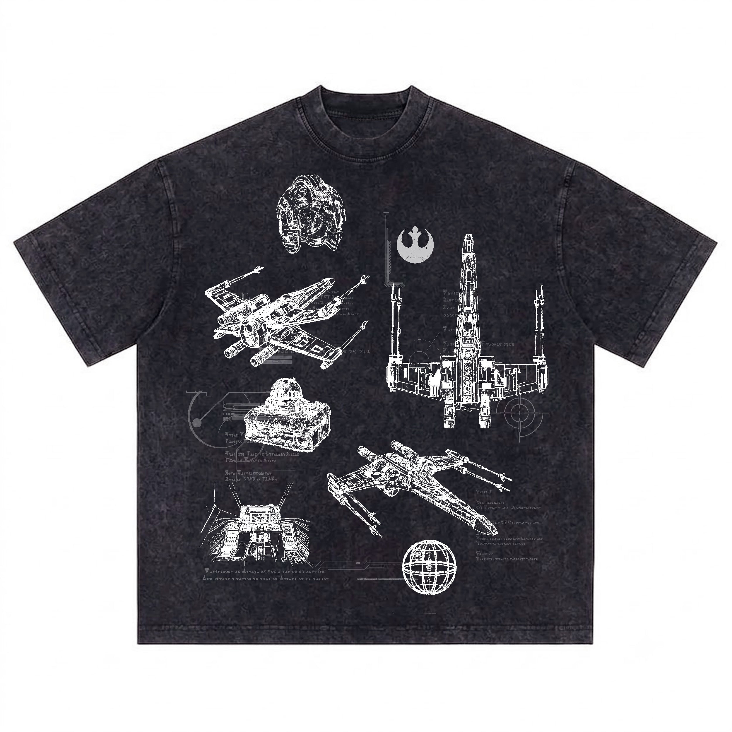 T-65B X-Wing Starfighter Schematic Wash Tee - Galactic Vintage Wash T-shirt