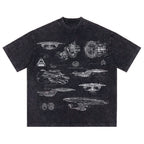 NCC-1701-D USS Enterprise Schematic Wash Tee - Sci-fi Movies Vintage Wash T-shirt