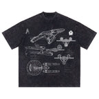 New USS Enterprise Schematic Wash Tee - Sci-fi Movies Vintage Wash T-shirt