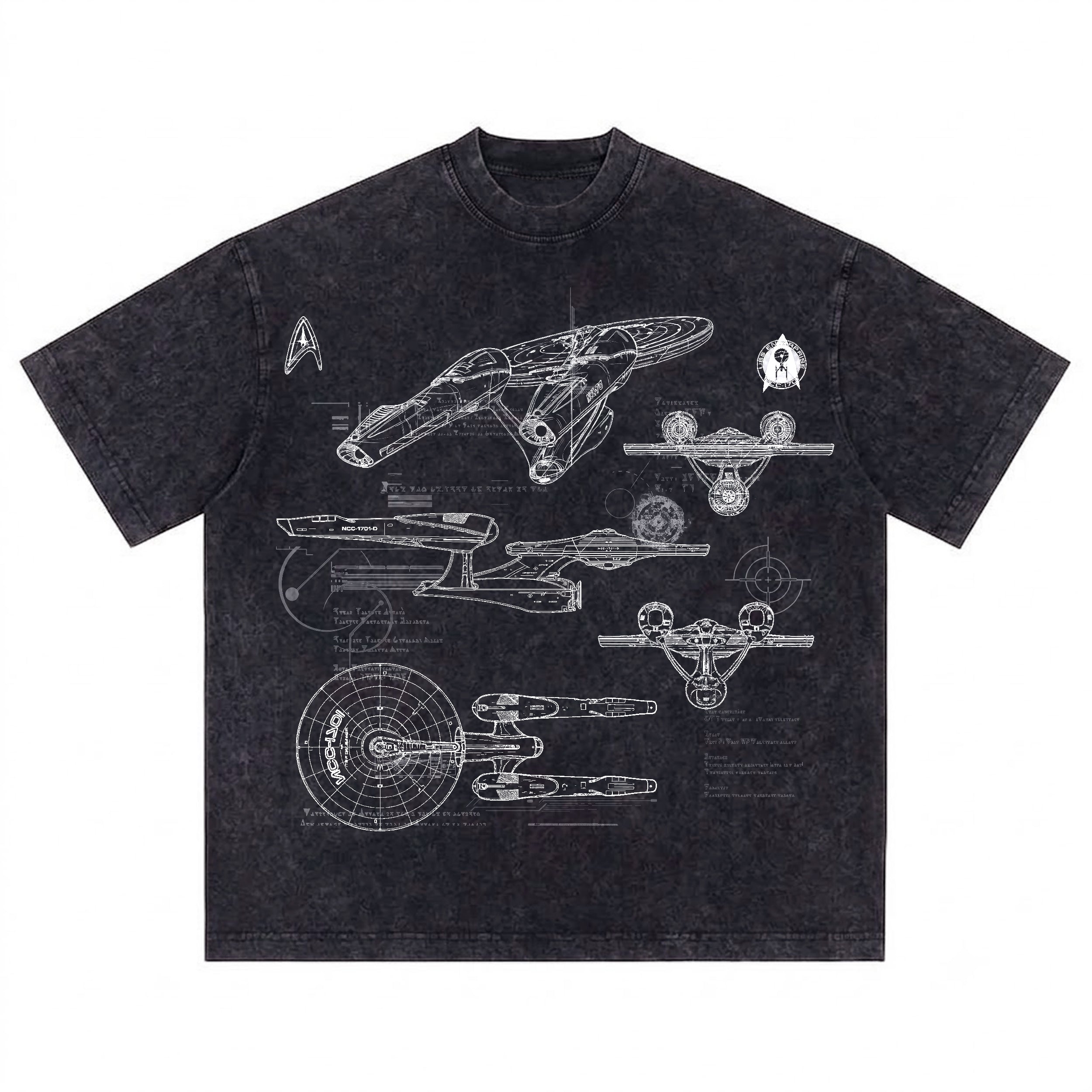 New USS Enterprise Schematic Wash Tee - Sci-fi Movies Vintage Wash T-shirt