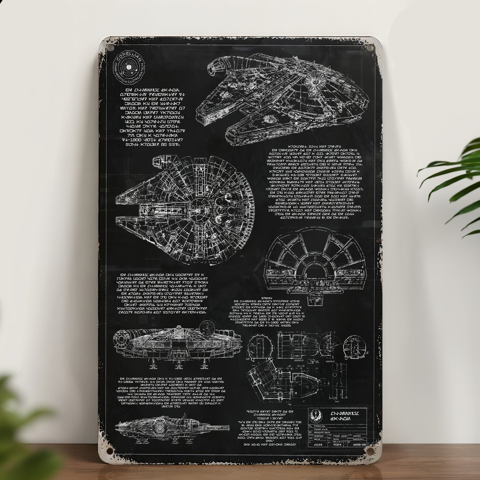 Millennium Falcon Blueprint Vintage Metal Sign - Vintage Home Decor Gifts for Fans