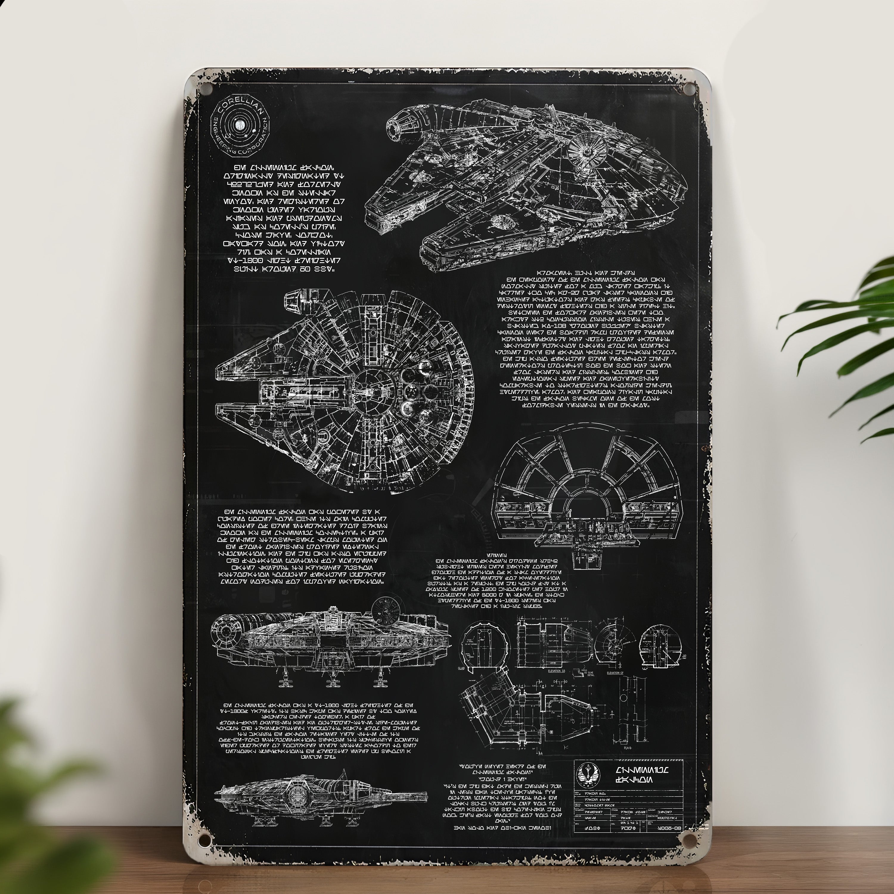 Millennium Falcon Blueprint Vintage Metal Sign - Vintage Home Decor Gifts for Fans