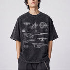 NCC-1701-D USS Enterprise Schematic Wash Tee - Sci-fi Movies Vintage Wash T-shirt