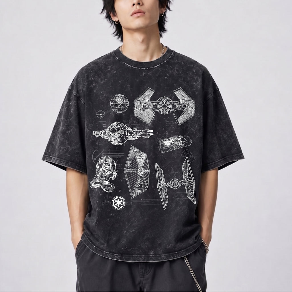 TIE Fighter Schematic Wash Tee - Galactic Vintage Wash T-shirt