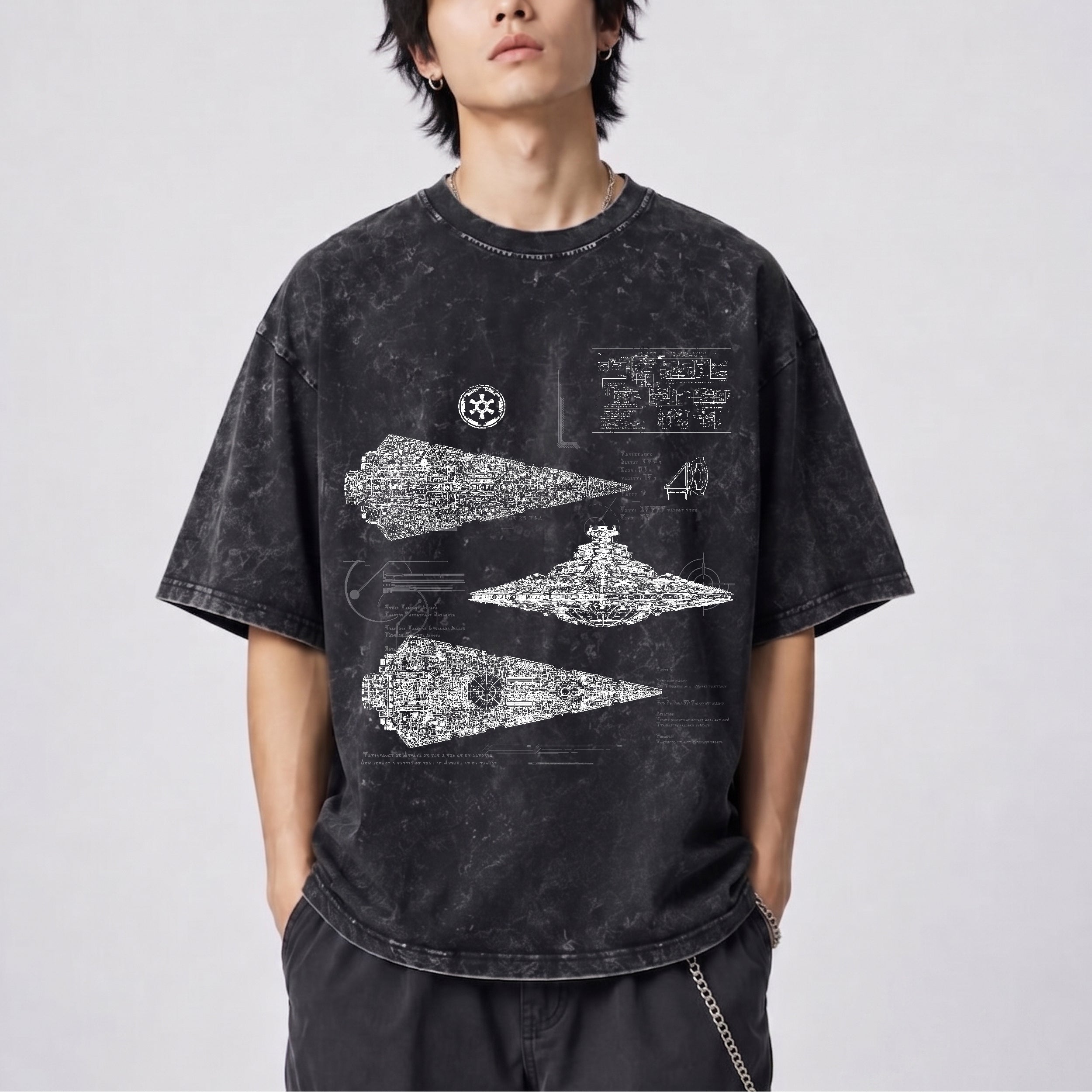 Imperial I-Class Star Destroyer Schematic Wash Tee - Galactic Vintage Wash T-shirt