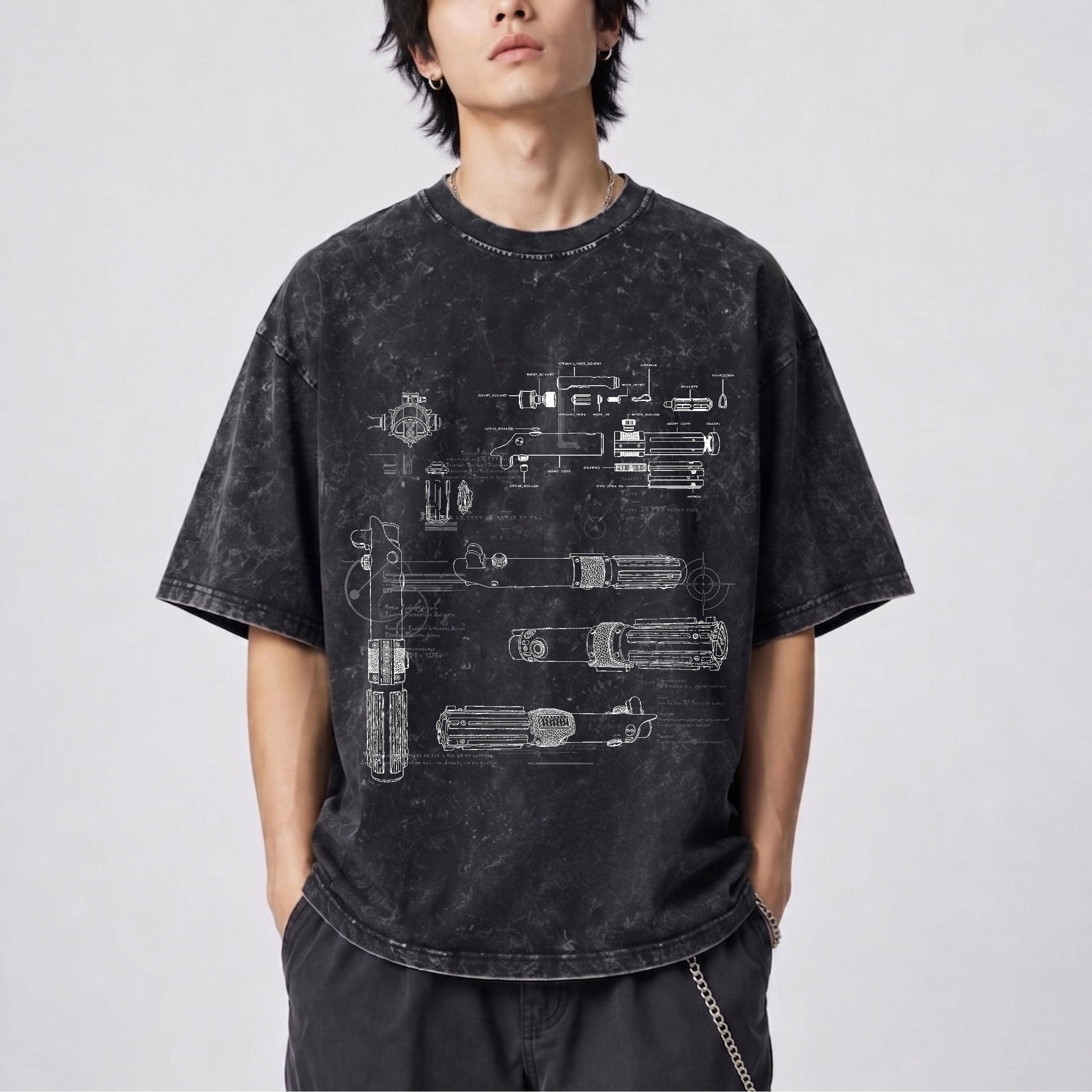 Skywalker Lightsaber Schematic Wash Tee - Galactic Vintage Wash T-shirt