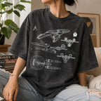 New USS Enterprise Schematic Wash Tee - Sci-fi Movies Vintage Wash T-shirt