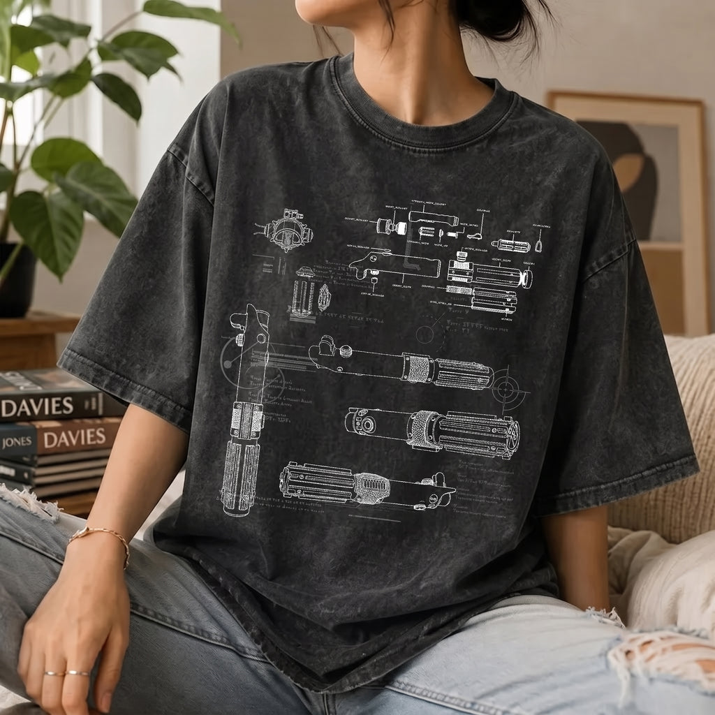Skywalker Lightsaber Schematic Wash Tee - Galactic Vintage Wash T-shirt