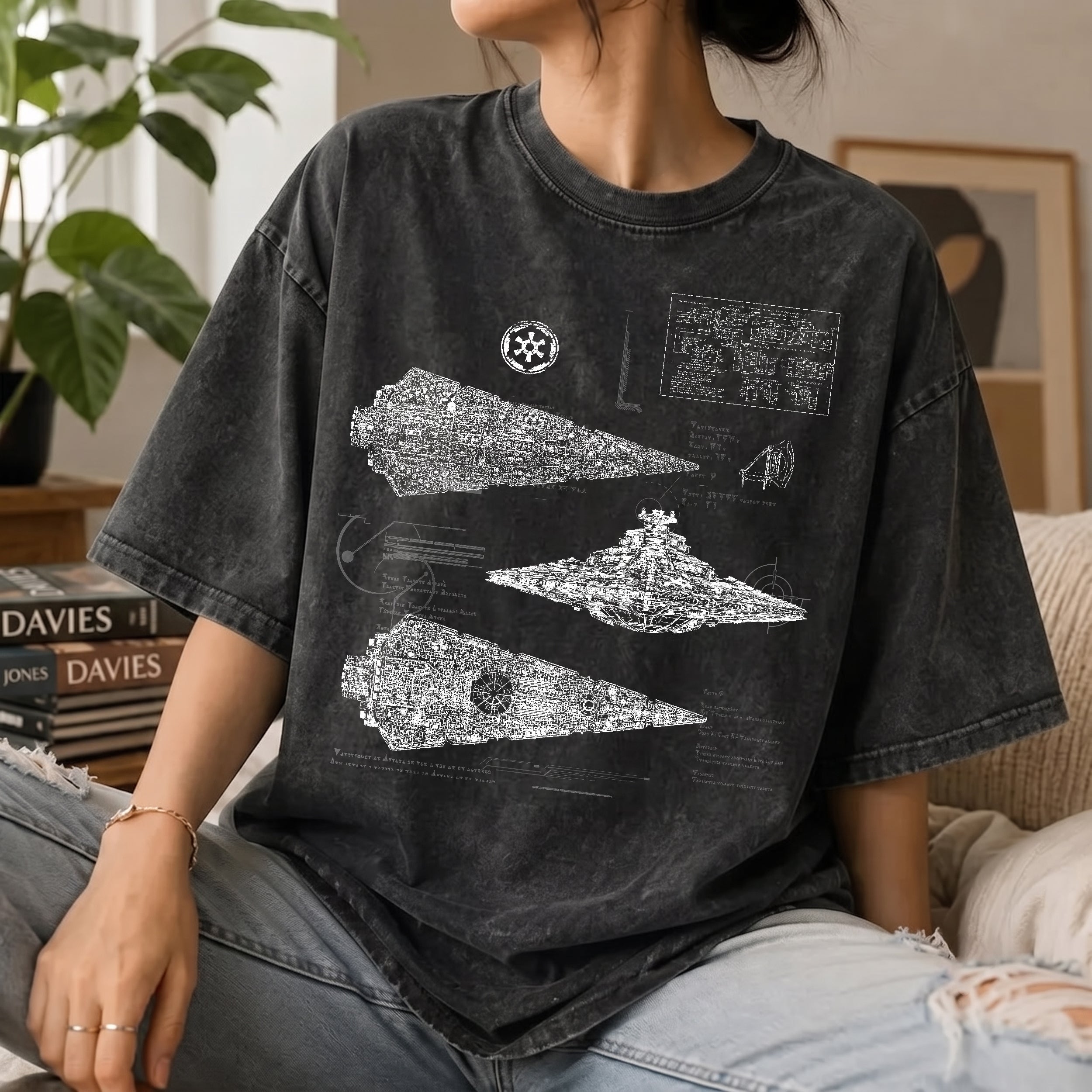 Imperial I-Class Star Destroyer Schematic Wash Tee - Galactic Vintage Wash T-shirt