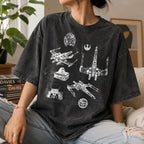 T-65B X-Wing Starfighter Schematic Wash Tee - Galactic Vintage Wash T-shirt