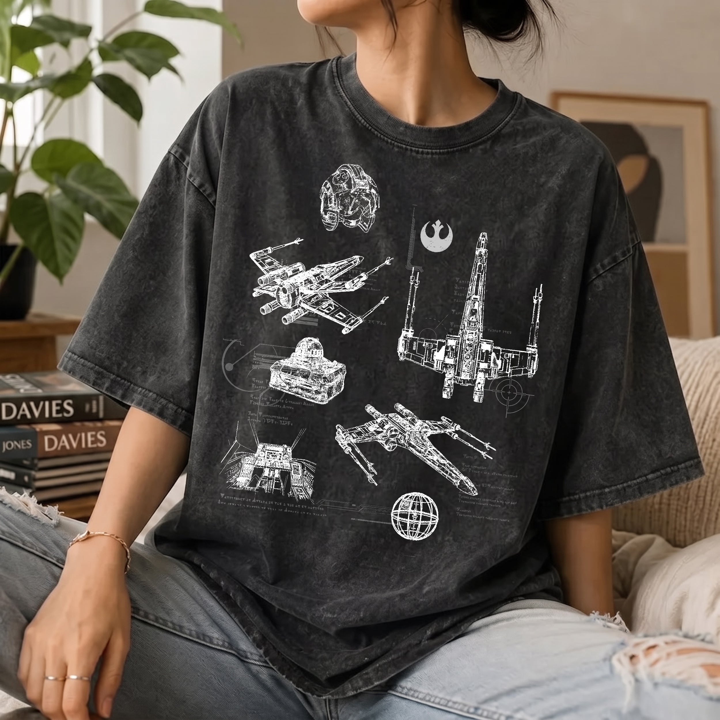 T-65B X-Wing Starfighter Schematic Wash Tee - Galactic Vintage Wash T-shirt