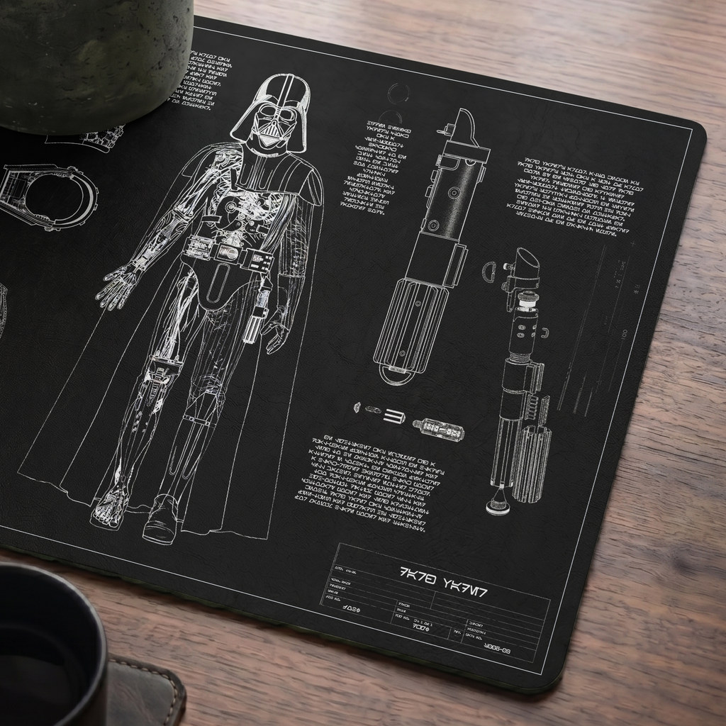 Darth Vader's Equipments Blueprint Desk Mat - Star Wars Office Accessory Father's Day Gift