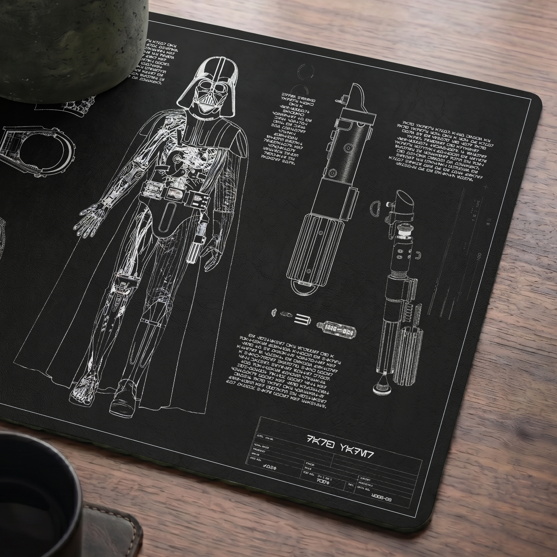Darth Vader's Equipments Blueprint Desk Mat - Star Wars Office Accessory Father's Day Gift