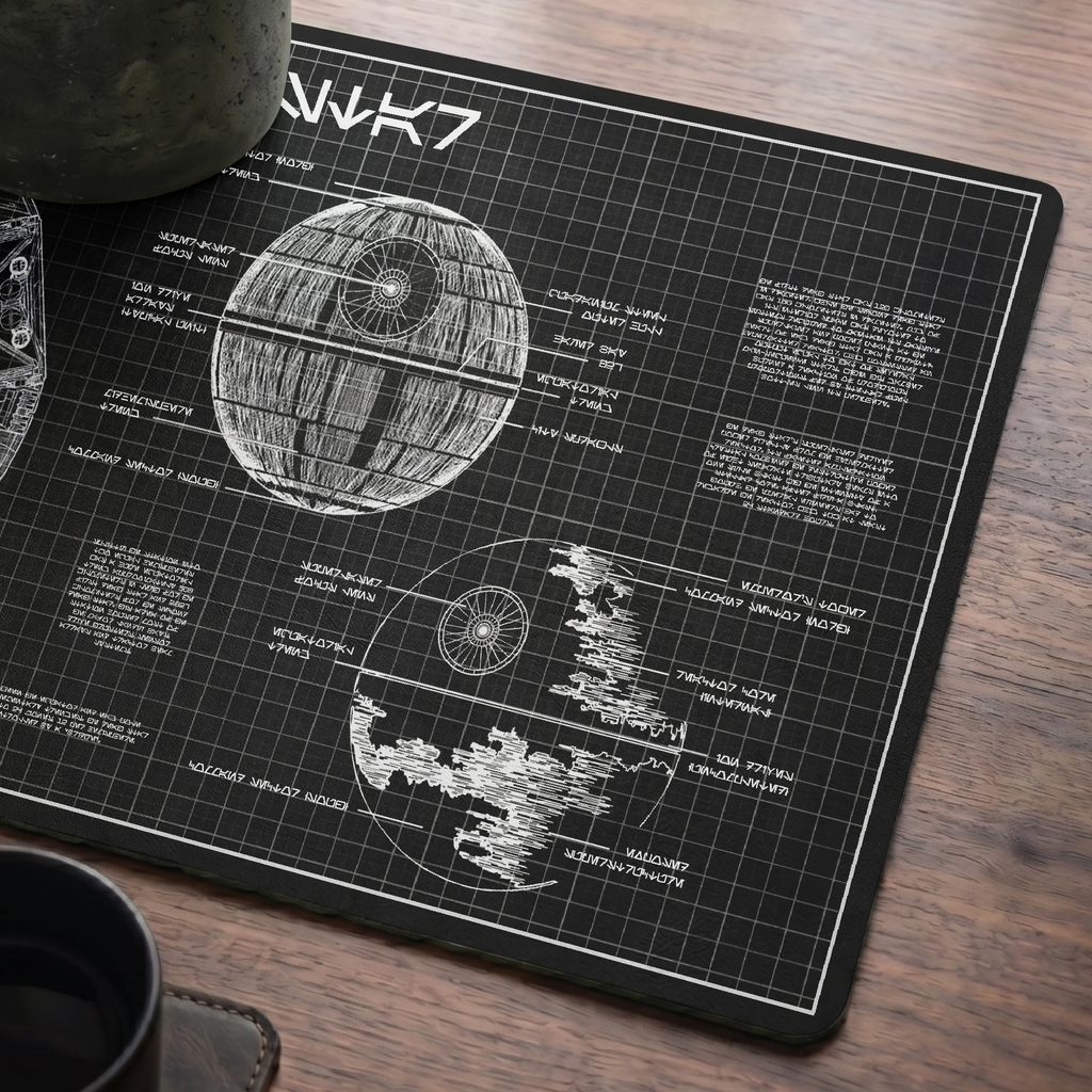 Death Star Blueprint Desk Mat - Star Wars Office Accessory Father's Day Gift