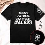 Custom Best Father In The Galaxy Name in Aurebesh and Mando'a Sleeve Printed Shirt - Personalized Father's Day Shirt