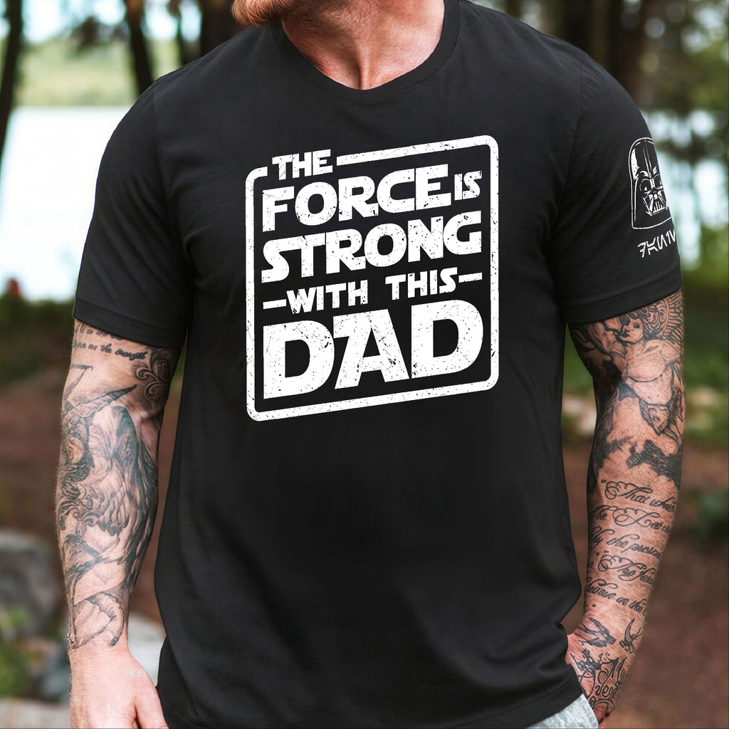 Custom The Force Dad Name in Aurebesh Sleeve Printed Shirt - Personalized Father's Day Shirt