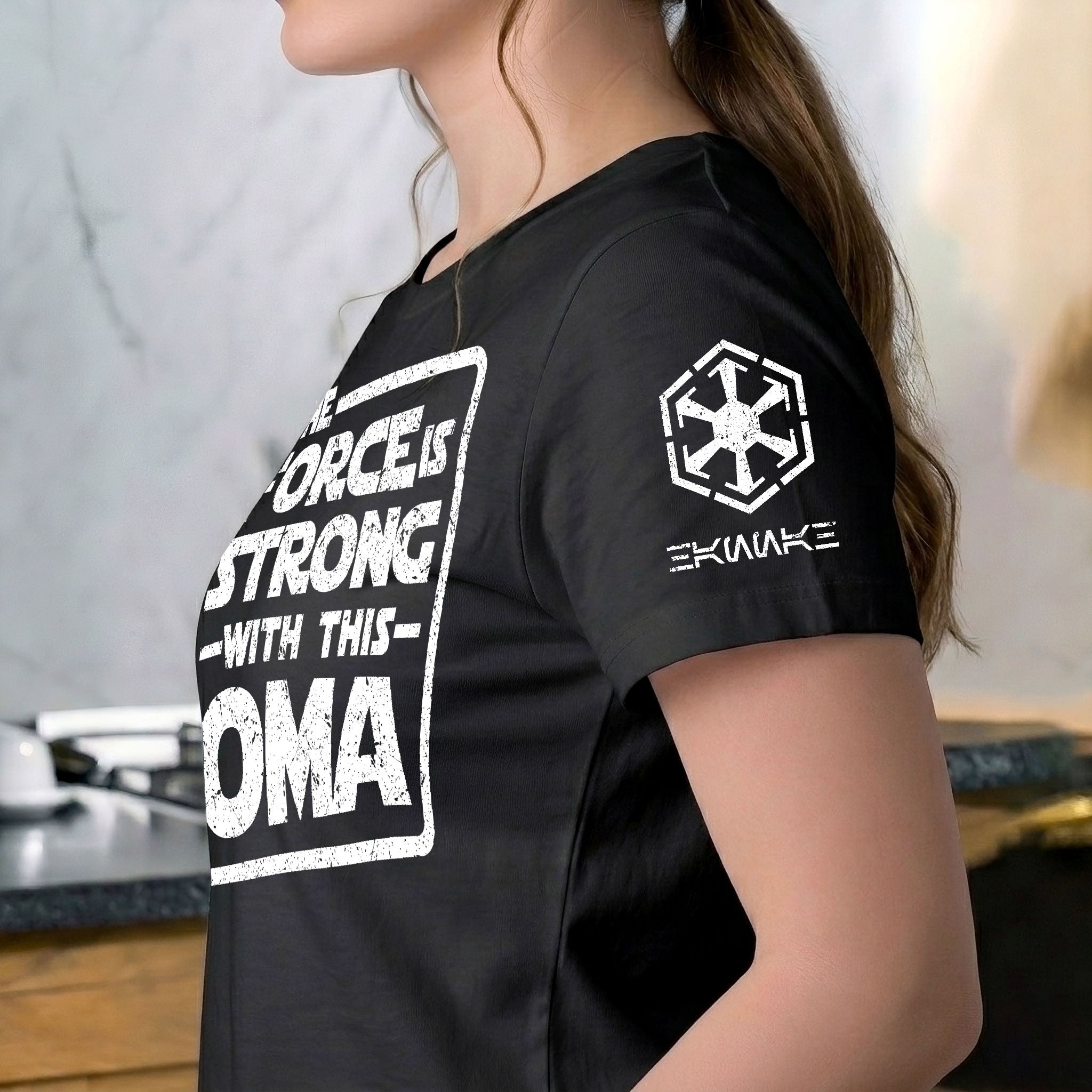 Custom The Force Mom Name in Aurebesh Sleeve Printed Shirt - Personalized Mother's Day Shirt