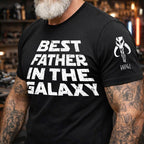 Custom Best Father In The Galaxy Name in Aurebesh and Mando'a Sleeve Printed Shirt - Personalized Father's Day Shirt
