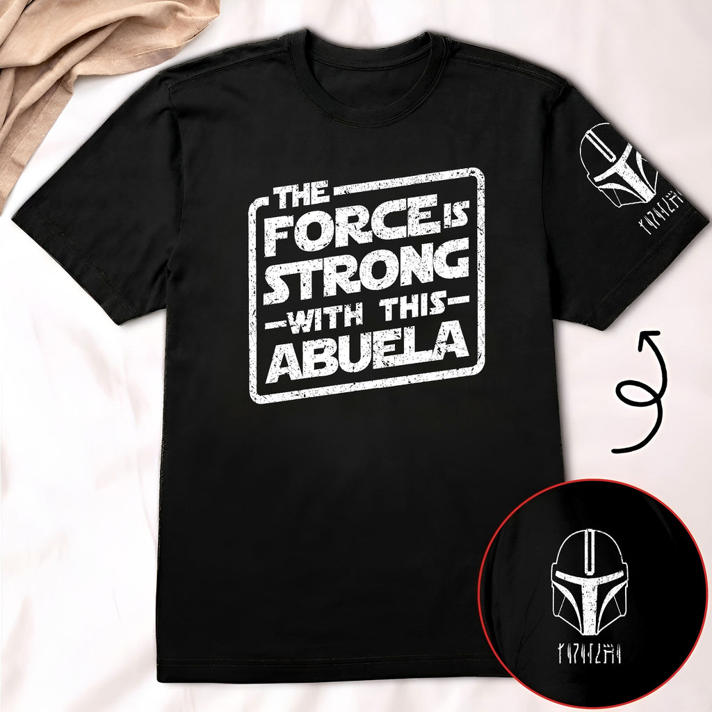 Custom The Force Mom Name in Aurebesh Sleeve Printed Shirt - Personalized Mother's Day Shirt