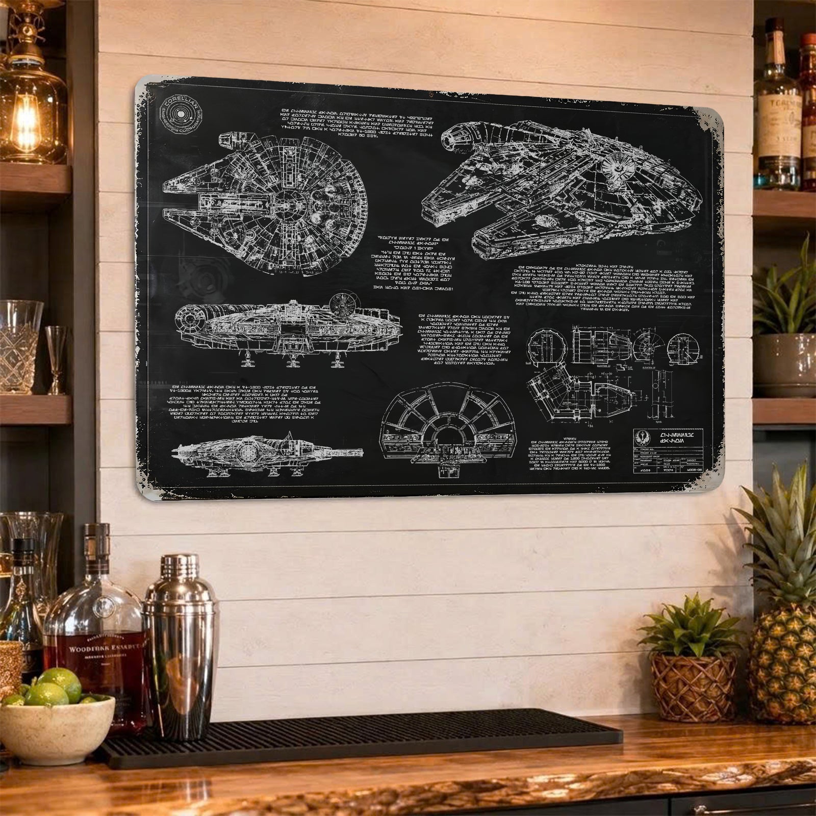 Millennium Falcon Blueprint Vintage Metal Sign - Vintage Home Decor Gifts for Fans
