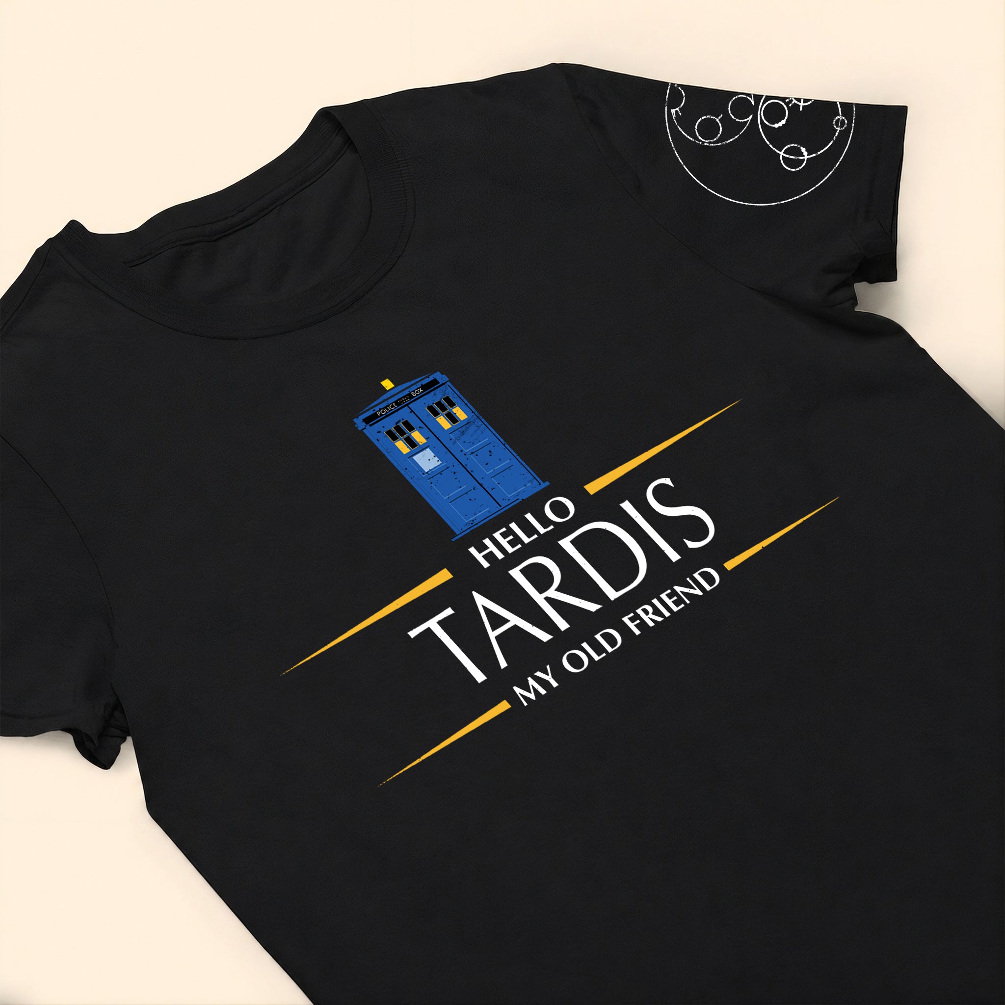 Hello Tardis My Old Friend With Custom Gallifreyan Name Printed Shirt - Sci-fi Movie Personalized Shirt