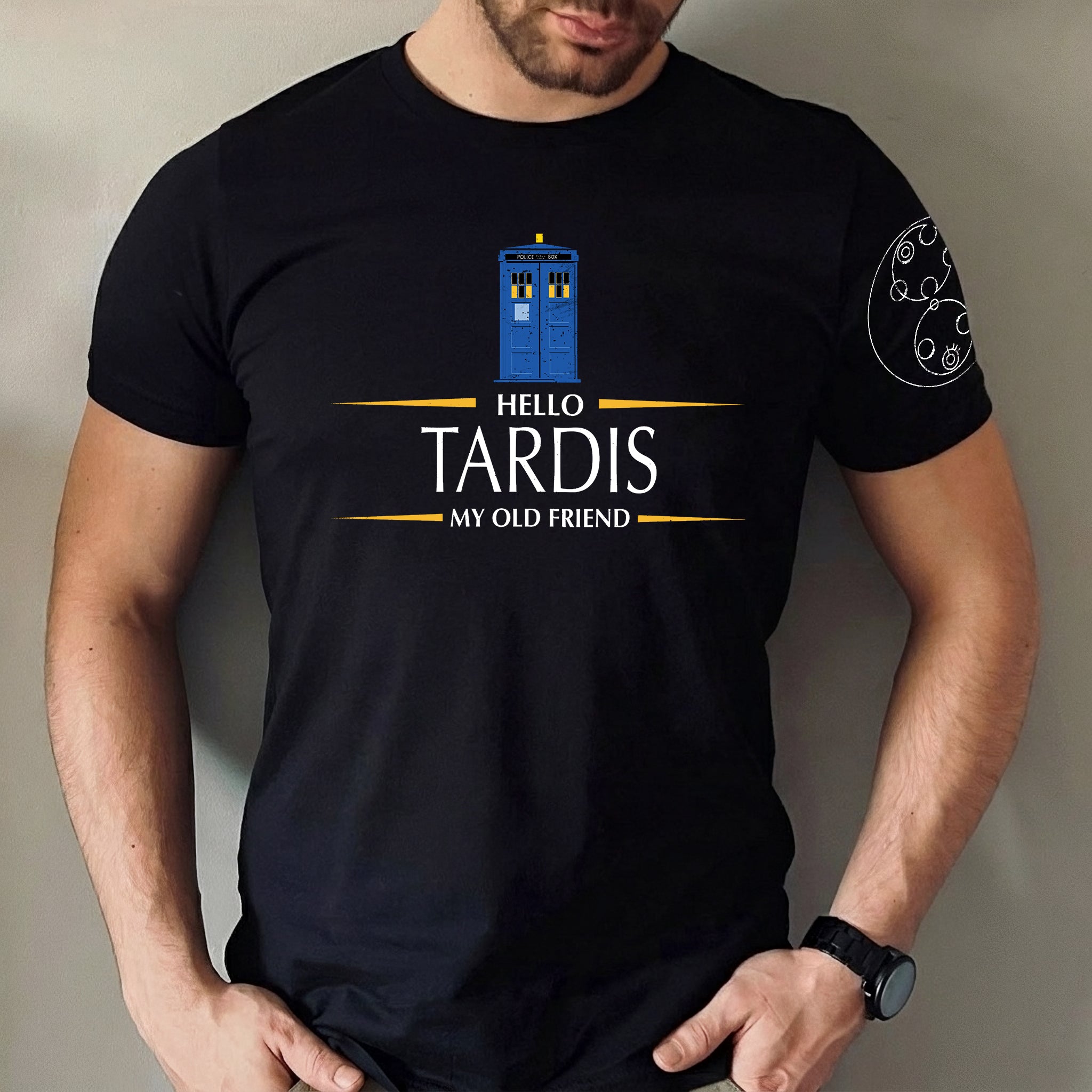 Hello Tardis My Old Friend With Custom Gallifreyan Name Printed Shirt - Sci-fi Movie Personalized Shirt