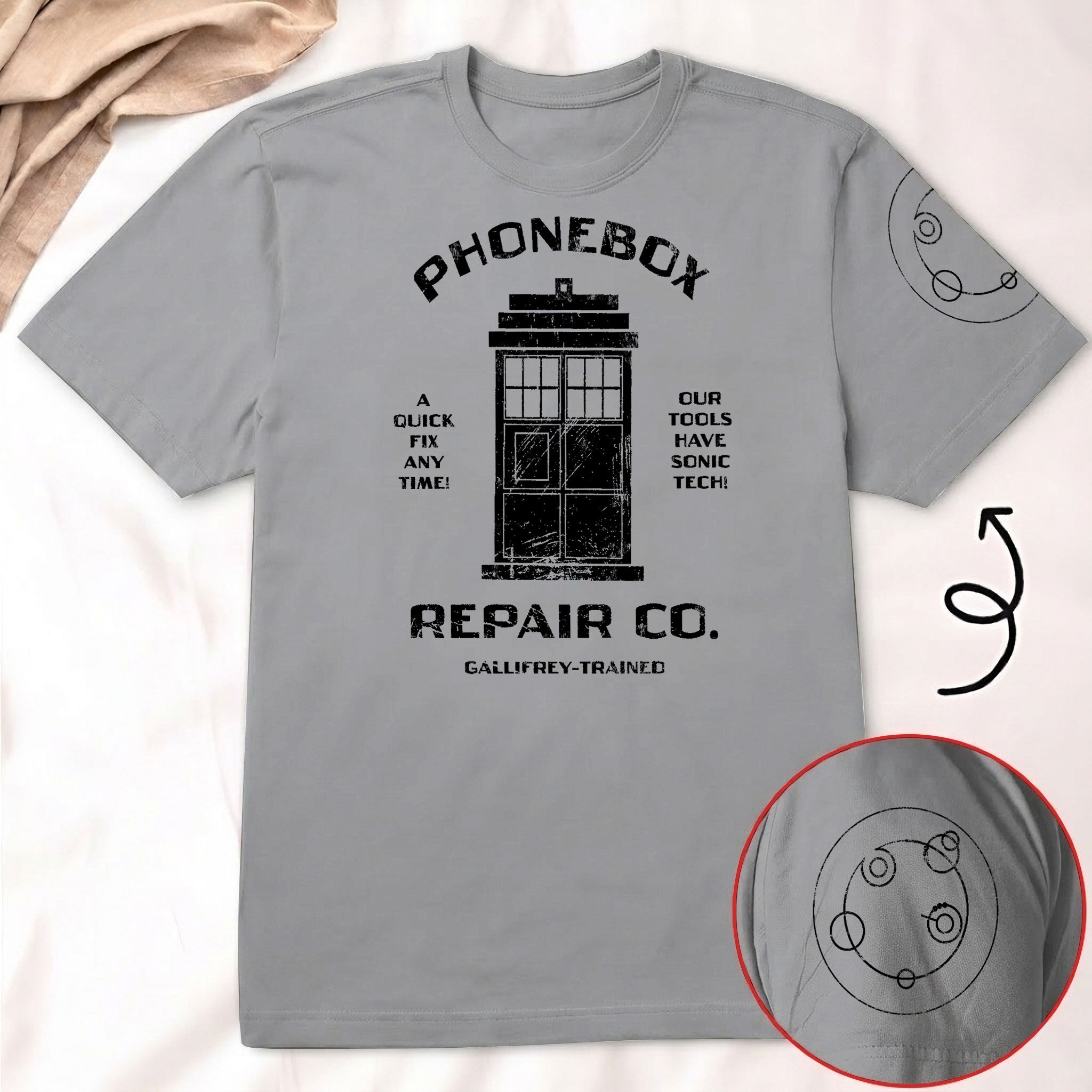 Phonebox Repair Co. With Custom Gallifreyan Name Printed Shirt - Sci-fi Movie Personalized Shirt