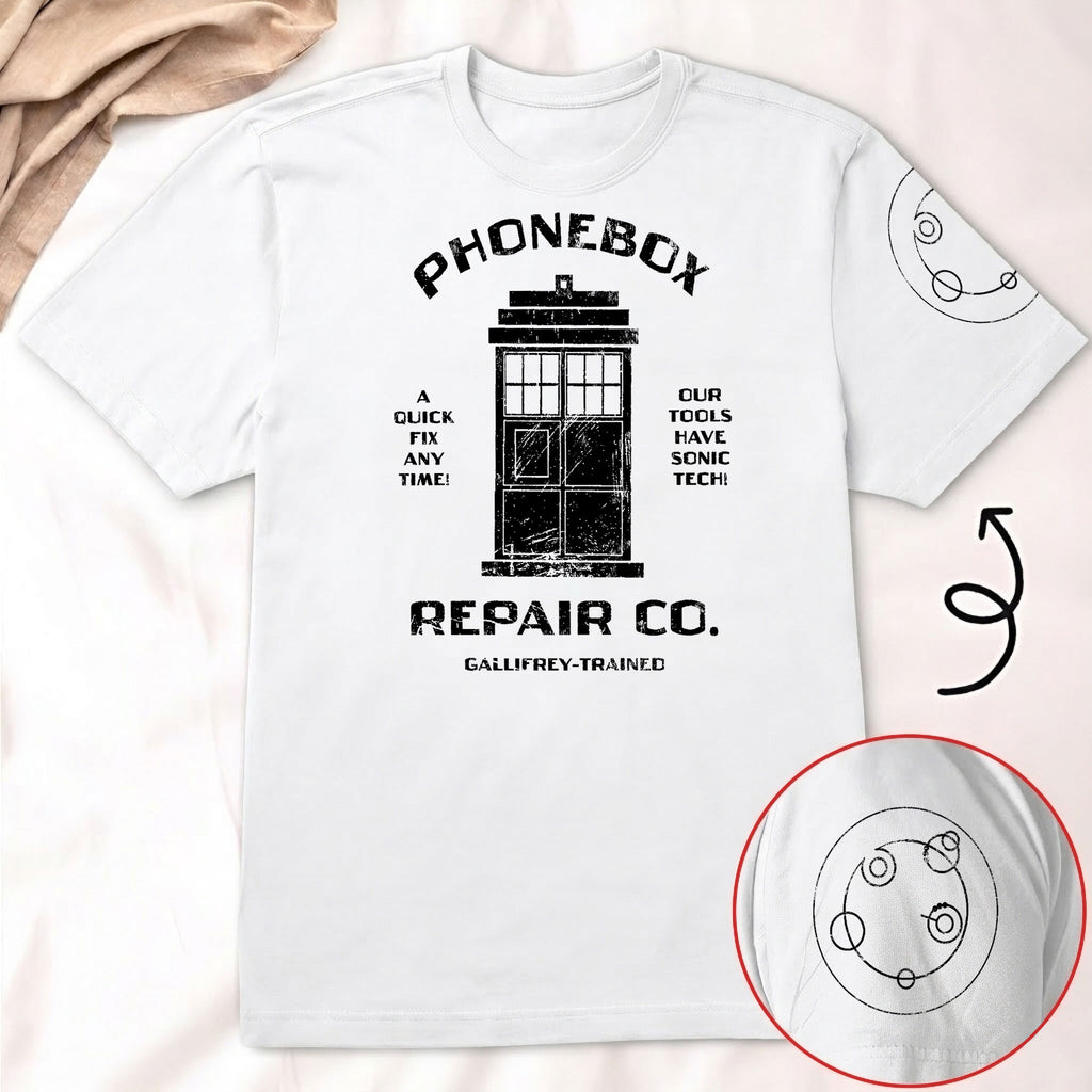 Phonebox Repair Co. With Custom Gallifreyan Name Printed Shirt - Sci-fi Movie Personalized Shirt
