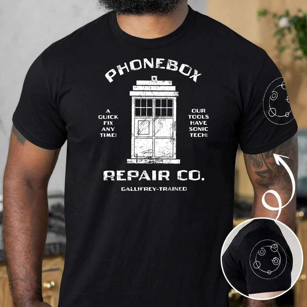Phonebox Repair Co. With Custom Gallifreyan Name Printed Shirt - Sci-fi Movie Personalized Shirt