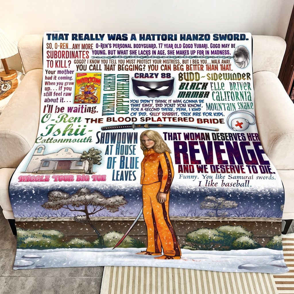 Kill Bill That Woman Deserves Her Revenge Christmas Blanket - Action Movie Sherpa Blanket Gift for Fans