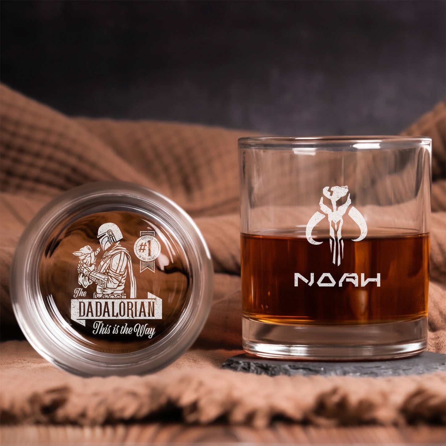 Vintage Aurebesh Dadalorian Star Wars Whiskey Glass - Personalized Old Fashioned 11OZ Scotch Glass