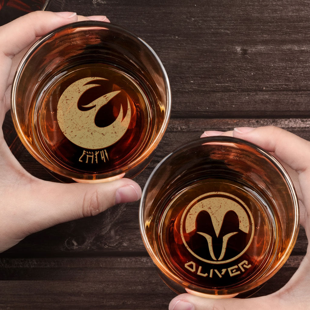 Custom Name in Aurebesh/ Mando'a Star Wars Engraved Whiskey Glass - Personalized Old Fashioned 11OZ Scotch Glass