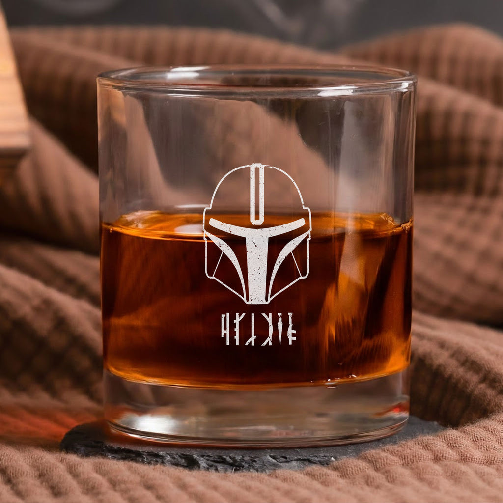 Vintage Aurebesh Dadalorian Star Wars Whiskey Glass - Personalized Old Fashioned 11OZ Scotch Glass
