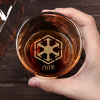 Custom Name in Aurebesh/ Mando'a Star Wars Engraved Whiskey Glass - Personalized Old Fashioned 11OZ Scotch Glass