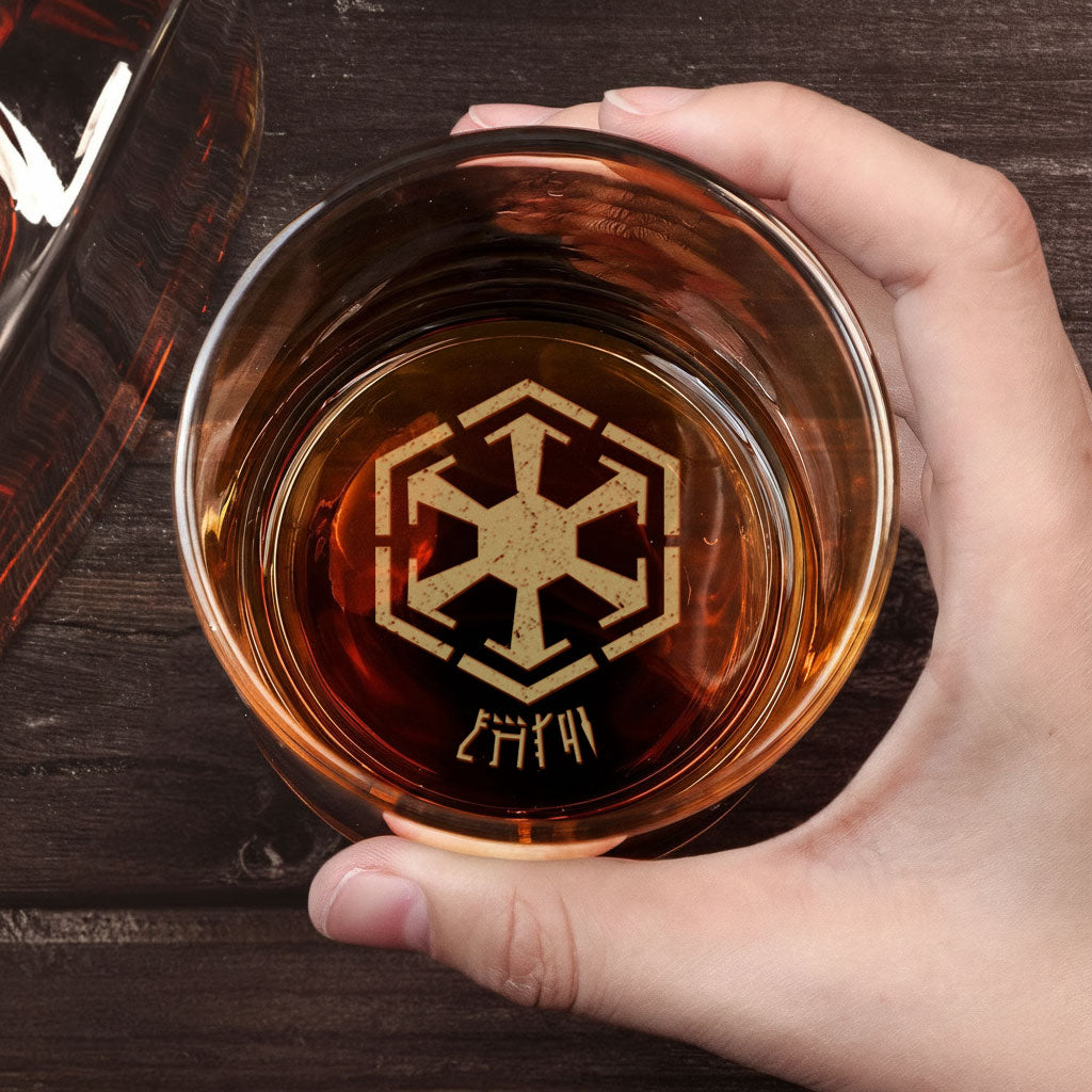Custom Name in Aurebesh/ Mando'a Star Wars Engraved Whiskey Glass - Personalized Old Fashioned 11OZ Scotch Glass