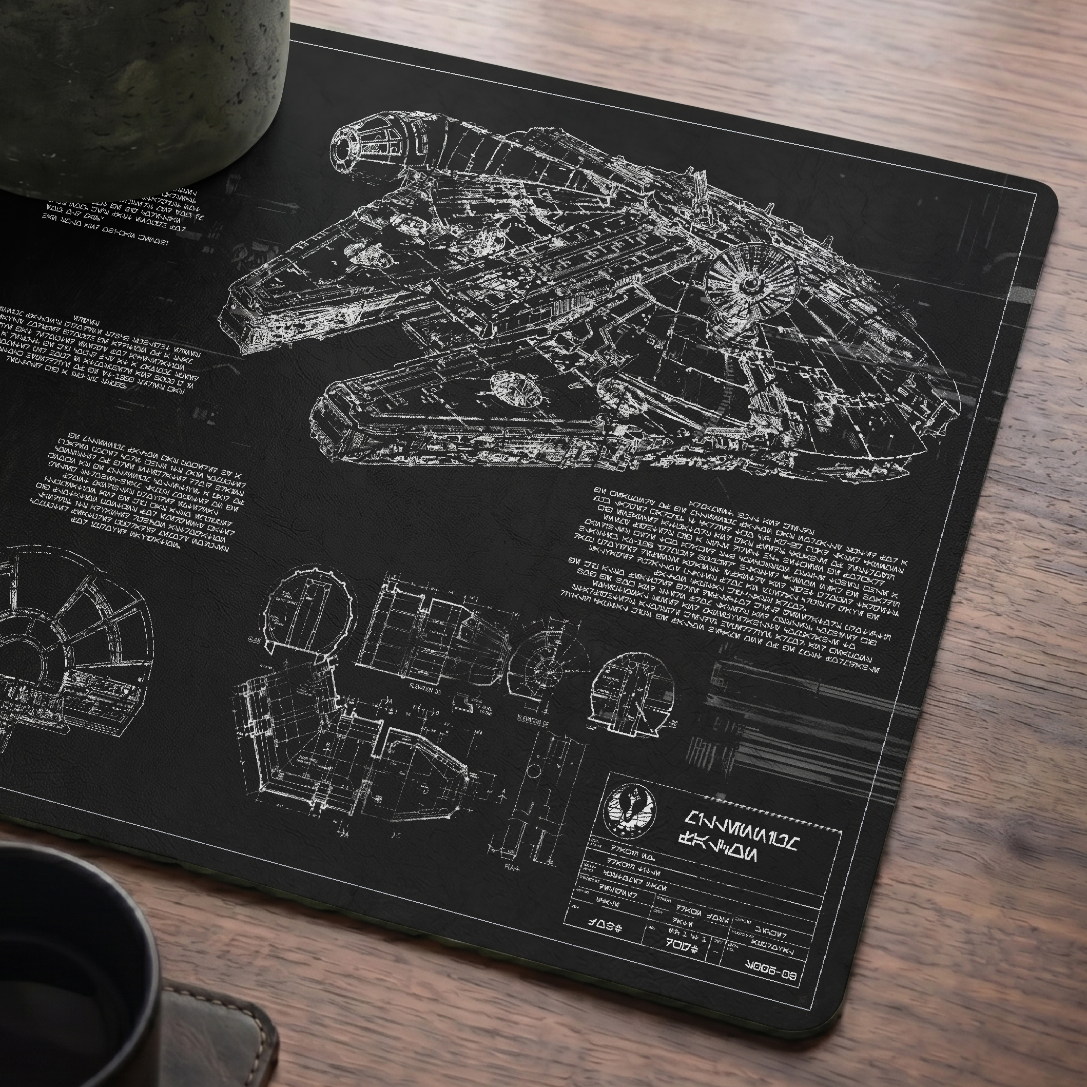 Millennium Falcon Blueprint Desk Mat - Star Wars Office Accessory Father's Day Gift