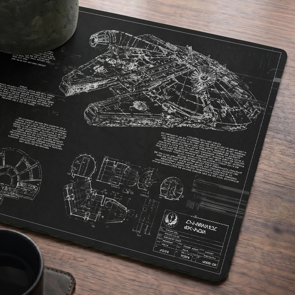 Millennium Falcon Blueprint Desk Mat - Galactic Office Accessory