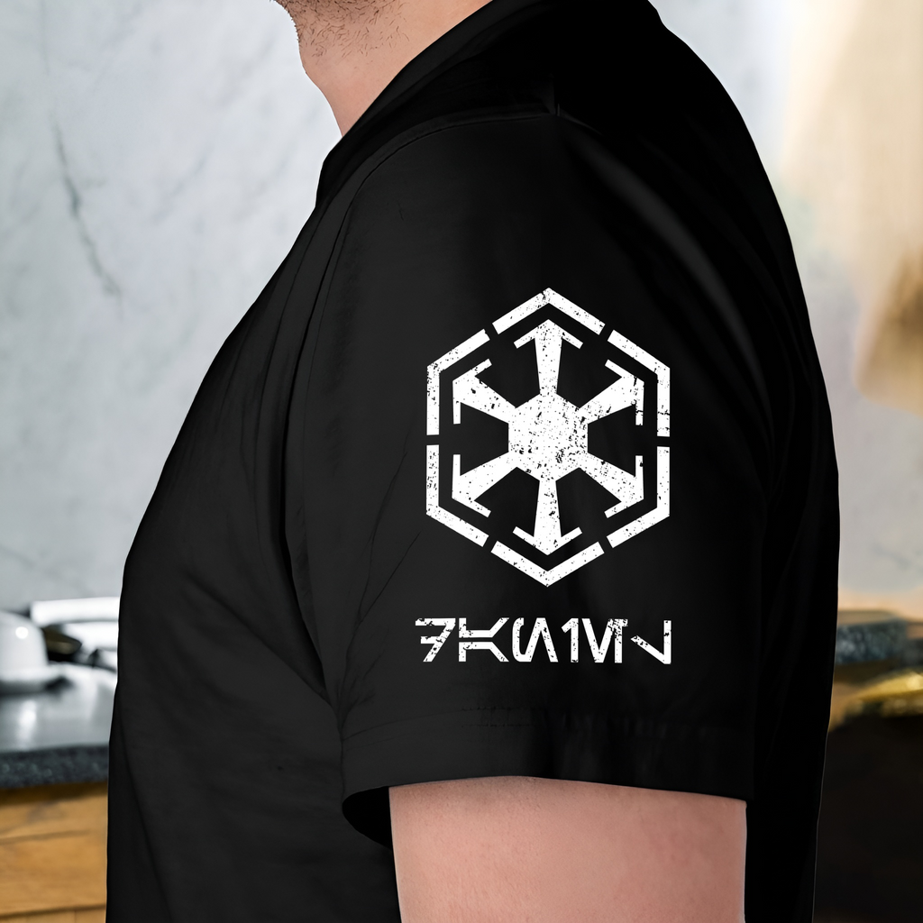 Custom The Force Dad Name in Aurebesh Sleeve Printed Shirt - Personalized Father's Day Shirt