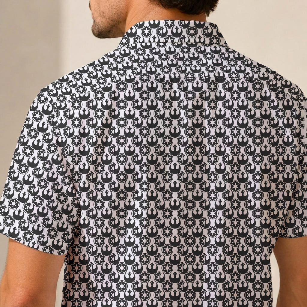 Empire & Rebel Pattern Hawaiian Shirt with Pocket - Galactic Button Down Shirt