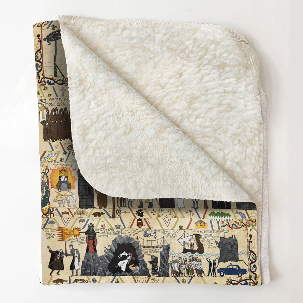 Monty Python And The Holy Grail Bayeux Tapestry Blanket - Classic Comedy Movie Sherpa Blanket Gift for Fans