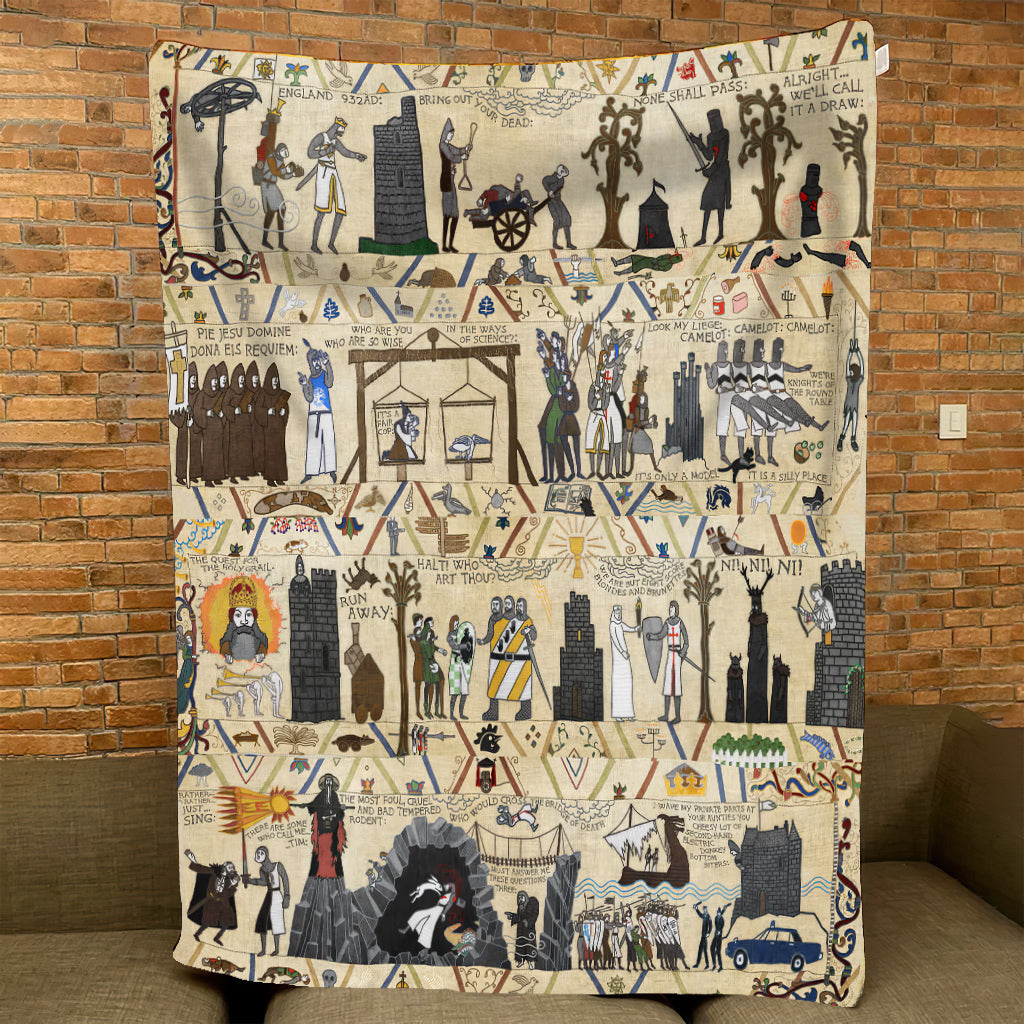 Monty Python And The Holy Grail Bayeux Tapestry Blanket - Classic Comedy Movie Sherpa Blanket Gift for Fans